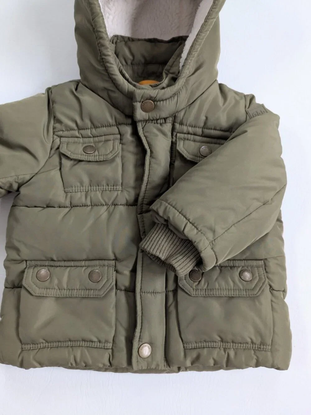 Baby Gap Boy's Cargo Puffer Coat 18-24M Sherpa Hood Khaki Parka